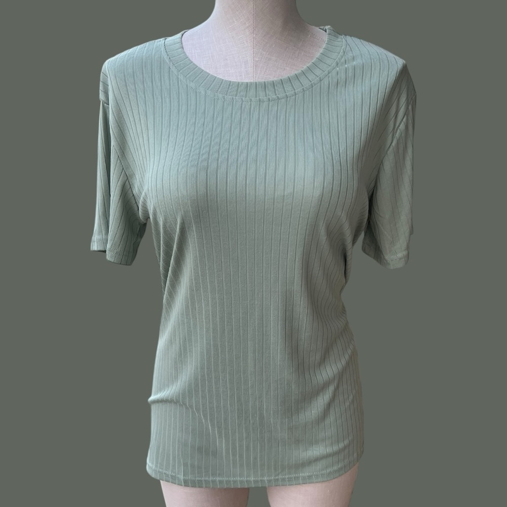 Liz & Lilli Pullover Tunic Top | Sz M | Ribbed Material | Short Sleeves | Blue